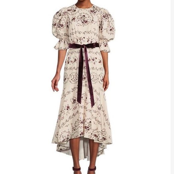NICOLA BATHIE Antonio Melani Designer floral puff sleeve ivory purple dress  8 - Picture 5 of 15